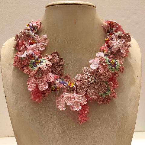 Romantic Pink Bouquet Necklace with Pink Grapes