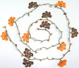 10.11.14 Orange and Brown Crochet beaded flower lariat necklace with Agate Stones
