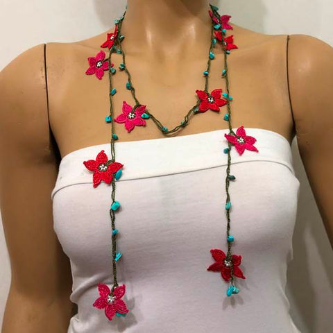 10.17.21 Fuschia Pink and Red with Turquoise Stones
