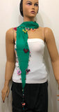 Benetton Green Scarf with Handmade Oya Lace Flowers