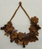 Golden Yellow and ,Brown Bouquet Necklace with Copper Grapes - Crochet OYA Lace Necklace