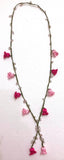 Pink Crochet oya TULIP lace necklace with pink Quartz stones