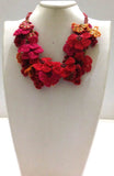 Pomagranate RED and HOT PINK with Hot Pink Grapes - Crochet OYA Lace Necklace