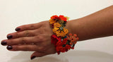 Orange and Yellow Bouquet Bracelet with Orange Grapes - Crochet OYA Lace Bracelet