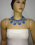 BLUE Choker Necklace with Crocheted flower and semi precious Turquoise Stones