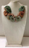 Green and Taupe Bouquet Necklace - Crochet OYA Lace Necklace