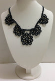 Black with Charcoal Beads - Choker Necklace with Crocheted Bead Flower Oya