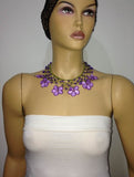 LILAC and PURPLE Choker Necklace with Crocheted Flower and semi precious Stones