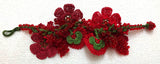 Red and Green Christmas Bouquet Bracelet with Red Grapes - Crochet OYA Lace Bracelet