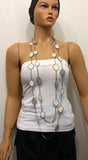 180011 Neutral Grey Leaf Necklace - Oya Drop Necklaces - Oval Leaf Necklace