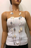 180012 Neutral Beige Leaf Necklace - Oya Drop Necklaces - Oval Leaf Necklace