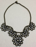 Black with Off White Beads - Choker Necklace with Crocheted Bead Flower Oya