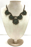 Green with Gold Beads - Choker Necklace with Crocheted Bead Flower Oya