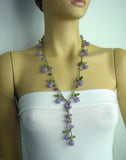 Lavender Berry Tied Crocheted necklace - Lilac Bery necklace with semi-precious Amethyst Stones