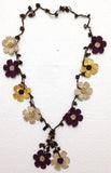 Plum Beige Yellow Tied Necklace with Tiger Eye semi-precious Stones