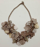 Beige and Brown Bouquet Necklace - Crochet OYA Lace Necklace