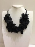 Black Bouquet Necklace with Solid Black Beads - Turkish Crochet Lace Necklace