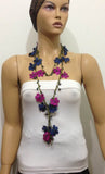 Navy and  Plum Purple Crochet Necklace - Crochet Accessory - Turkish Crochet Oya - OYA Turkish Crochet Lace - Crochet Jewelry