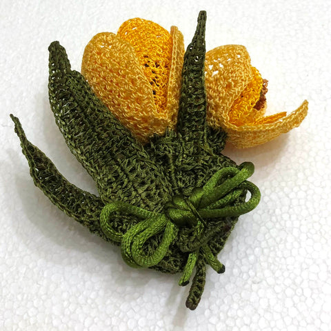 Yellow Tulip Hand Crochet Brooch - Flower Pin- Gift for Mom - Gift for Mother - Gift for Her - Unique Lace Brooches Jewelry - Fabric Flower Brooch