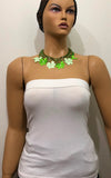 Green Choker Necklace with Crocheted Flower Oya  botanical  chartreuse green