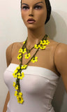 Bright Yellow Crochet beaded flower lariat necklace with beads - Crochet Accessory - Turkish Crochet Oya - OYA Turkish Crochet Lace - Crochet Jewelry