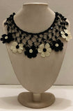 Black and White Choker Necklace with Crocheted Flower Oya and ONYX stone