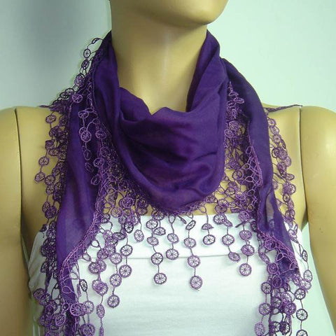 Purple fringed edge scarf - Scarf with Lace Fringe