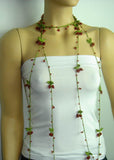RED CHERRY Lariat Necklace - Red Crocheted Necklace