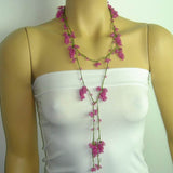 PINK Grape Lariat Necklace - Pink Crocheted Necklace