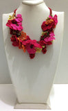 Pomagranate RED and HOT PINK Bouquet Necklace - Crochet OYA Lace Necklace