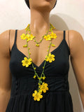 10.20.31 Bright Yellow OYA Flower Lariat Necklace with Yellow beads.