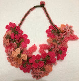 Peach Pink and Orange Bouquet Necklace - Crochet OYA Lace Necklace