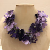Lilac and Purple Bouquet Necklace - Crochet OYA Lace Necklace