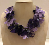 Lilac and Purple Bouquet Necklace - Crochet OYA Lace Necklace