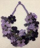 Lilac and Purple Bouquet Necklace - Crochet OYA Lace Necklace