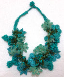 Turquoise and Green  Bouquet Necklace - Crochet OYA Lace Necklace