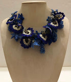 Indigo BLUE and White Bouquet Necklace - Crochet OYA Lace Necklace