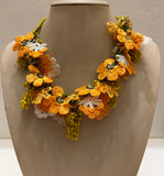Yellow and White  Bouquet Necklace with yellow grapes - Crochet OYA Lace Necklace