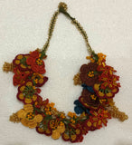 Burnt Orange and Brown Bouquet Necklace with Yellow grapes - Crochet OYA Lace Necklace