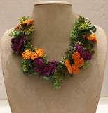 Orange, Green and Purple - Crochet OYA Lace Necklace