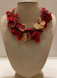 Pomagranate Orang, Red and Yellow Bouquet Necklace -  Crochet OYA Lace Necklace