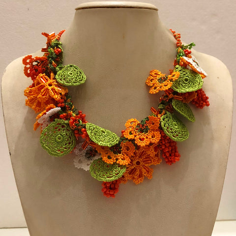 Orange and Green Bouquet Necklace with Orange Grapes