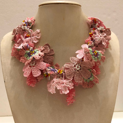 Romantic Pink  Bouquet Necklace with Pink Grapes