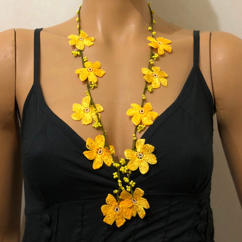Bright Yellow Tied Necklace with Yellow Beads
