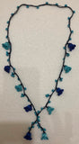 Blue and Indigo Blue Crochet oya TULIP lace necklace with blue Beads