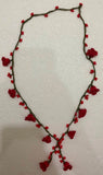 Red Crochet oya TULIP lace necklace with Red Beads
