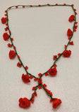 Orange Crochet oya TULIP lace necklace with Orange Beads