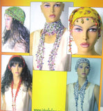 Yellow Beaded BANDANA Headband SCARF - Handmade Crocheted Beaded Scarf - Beaded cotton scarf with crochet oya yellow scarf bandana