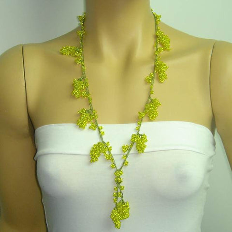 Yellow Grape Tied Crocheted necklace - Handmade Necklace