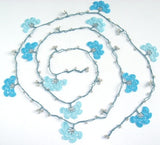 10.11.16 Blue Crochet beaded flower lariat necklace with White Transparent Beads